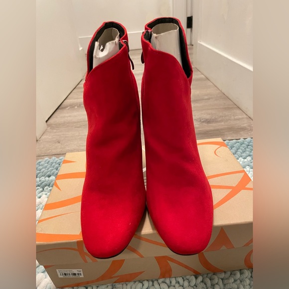 NWOT Red Suede Ankle Boots - Picture 3 of 7